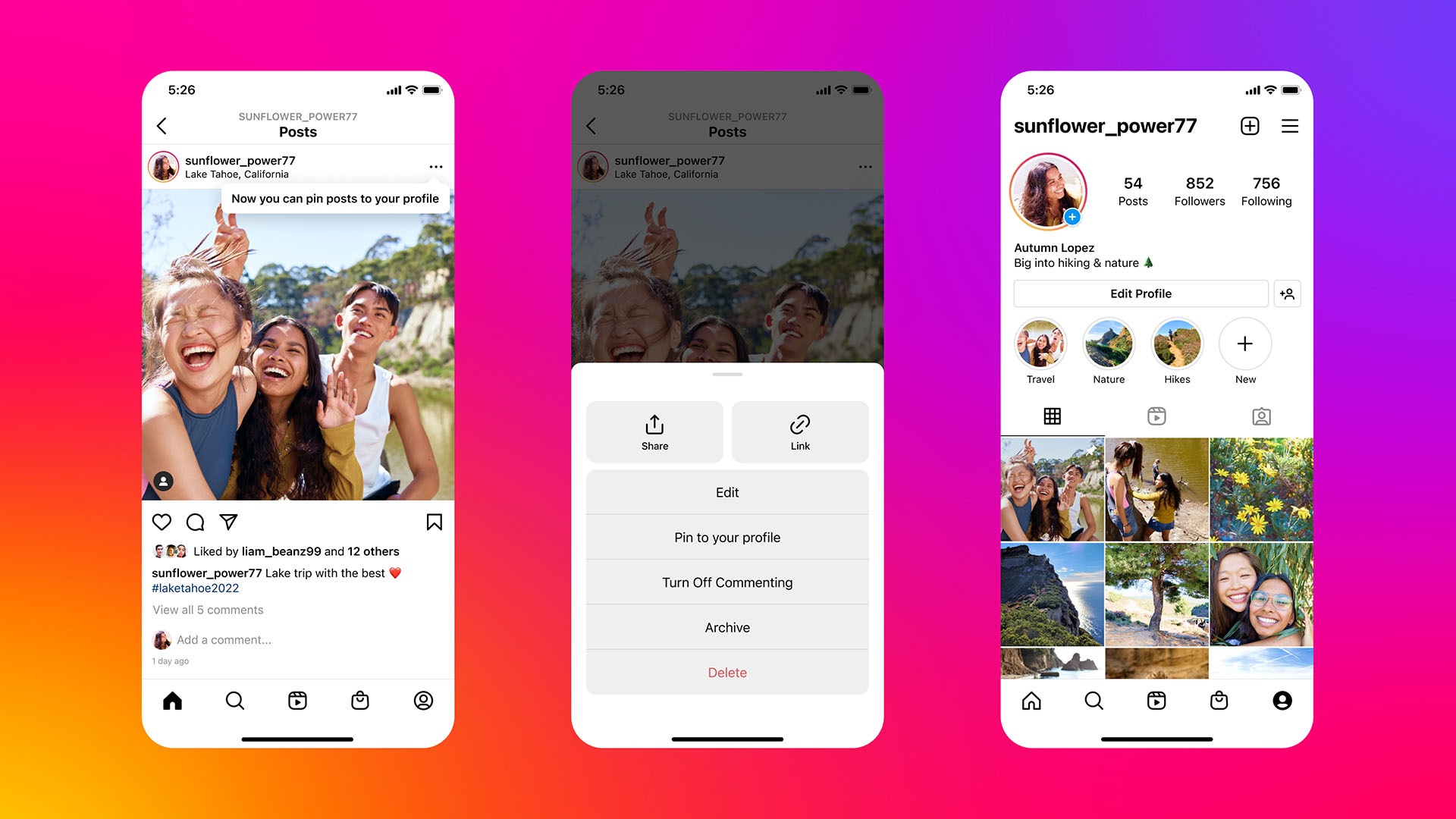 Instagram pin posts