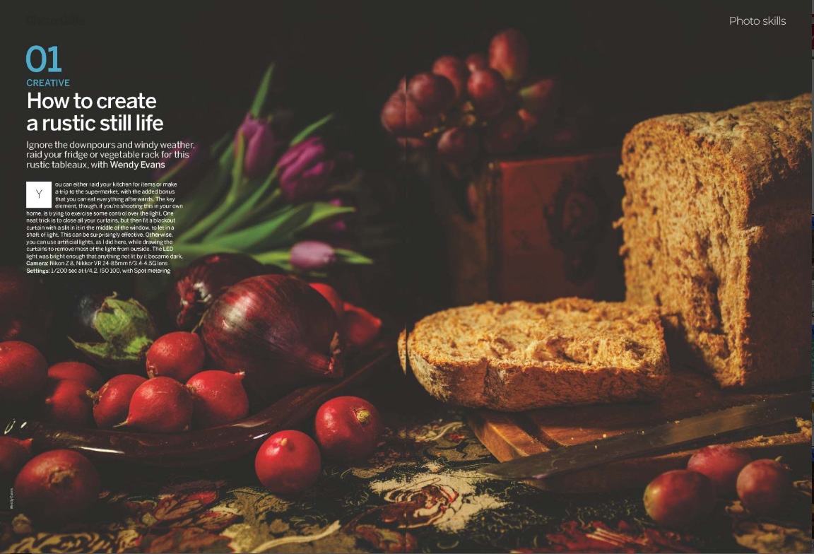 Image showing the first two pages of the Photo Skills projects section in issue 304 (March 2026) of Digital Camera magazine, explaining how to create a rustic still life photograph
