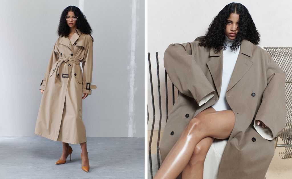 model wears trench coat