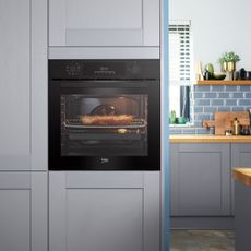 Beko oven built in to grey kitchen cabinetry