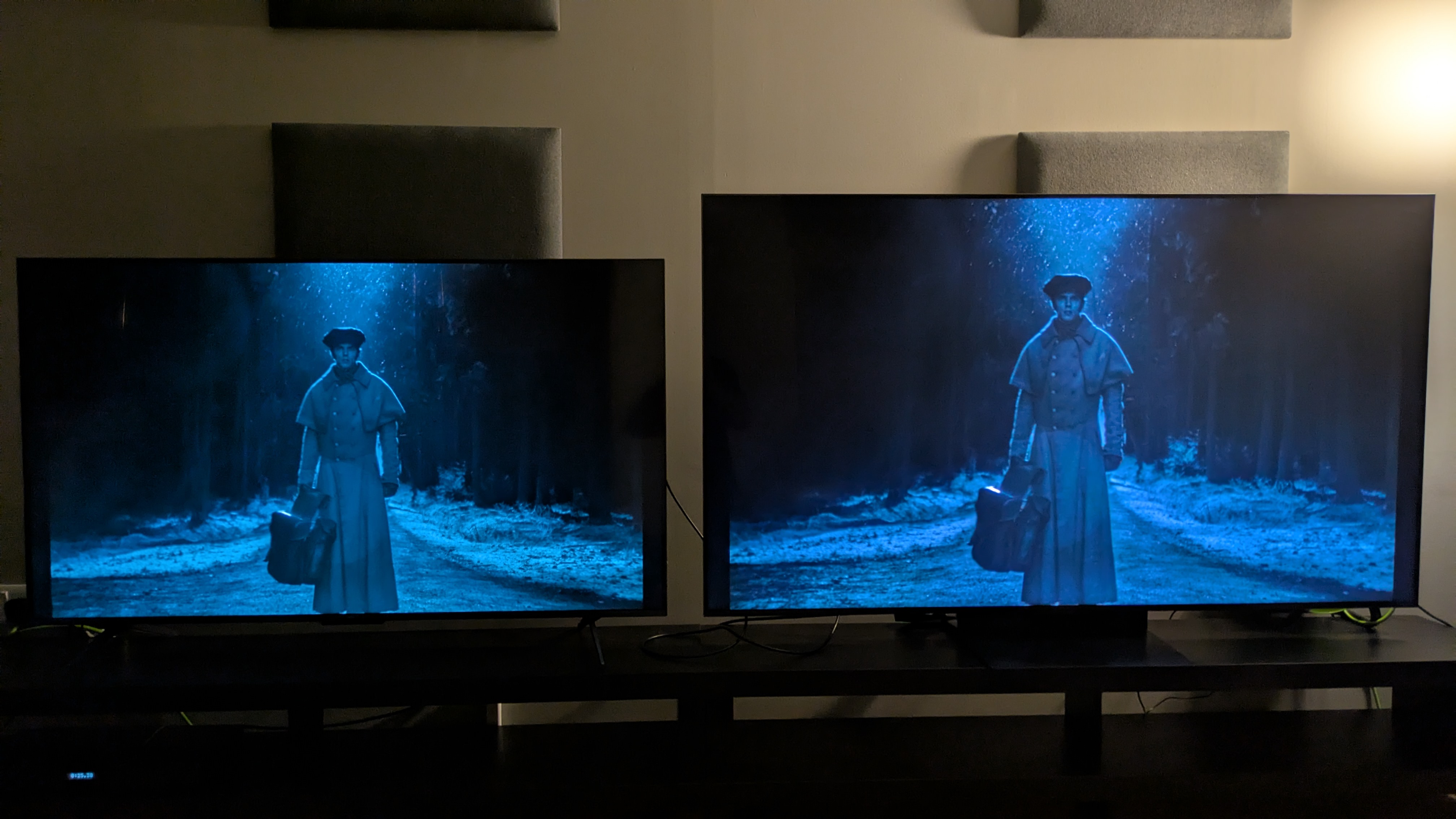 TCL C^K (left) and TCL C7K (right) showing Nosferatu on screen