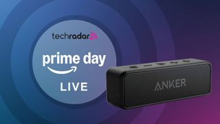 Anker Soundcore 2 on multicolored background with the words 'TechRadar: Prime Day Live' positioned on the left side of the image