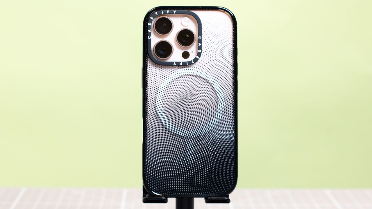 Casetify Impact Apple iPhone 16 Pro case with magsafe rings and iPhone 16 Pro in desert titanium inside