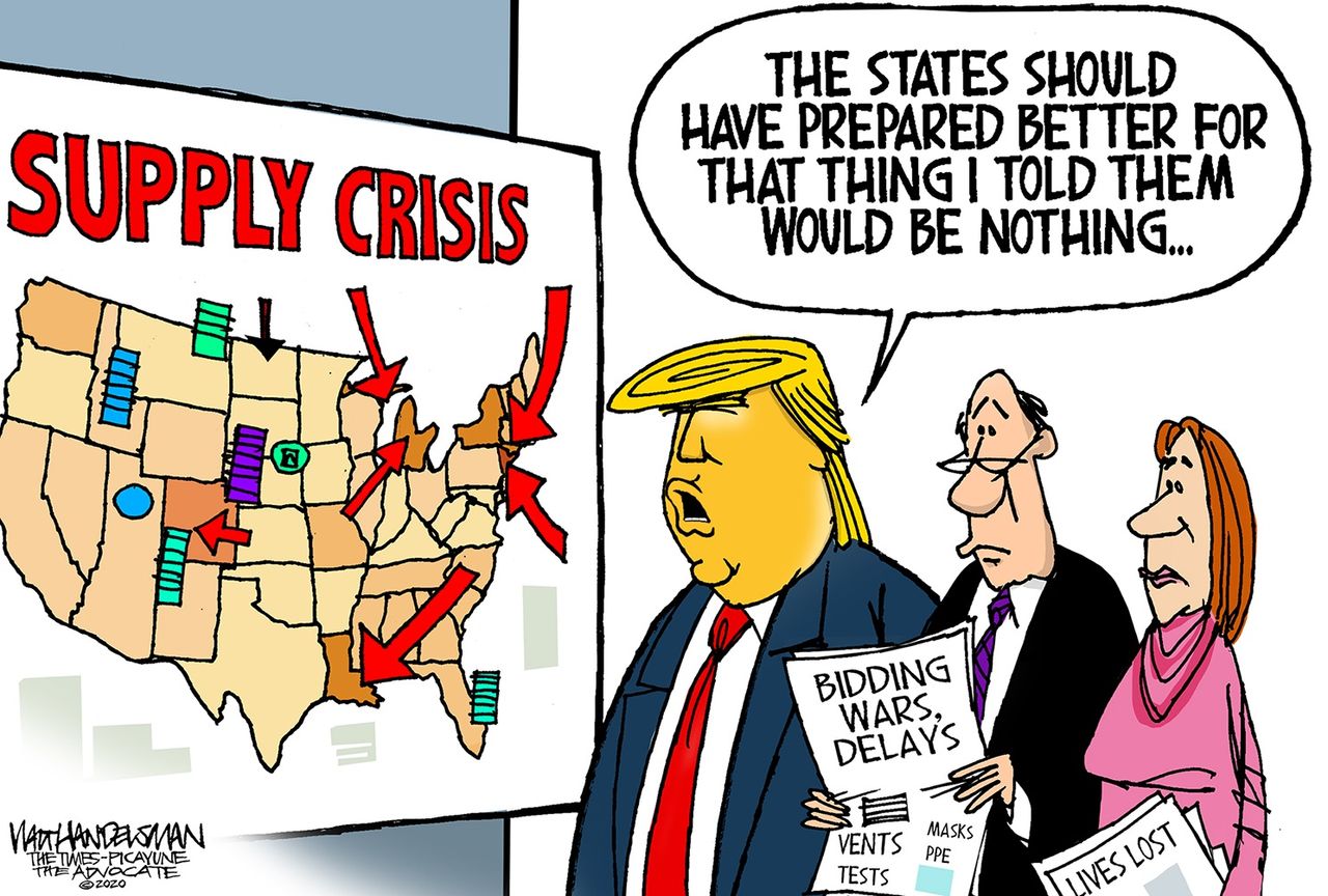 Political Cartoon U.S. Trump fails to warn states coronavirus supply crisis