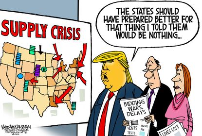 Political Cartoon U.S. Trump fails to warn states coronavirus supply crisis