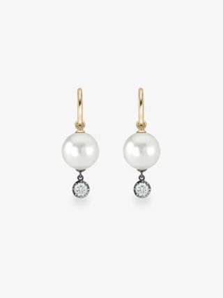 0.20ct Pearl & Diamond Gypset Hoop Earrings