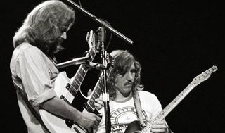 Don Felder (left) and Joe Walsh perform with the Eagles in 1977