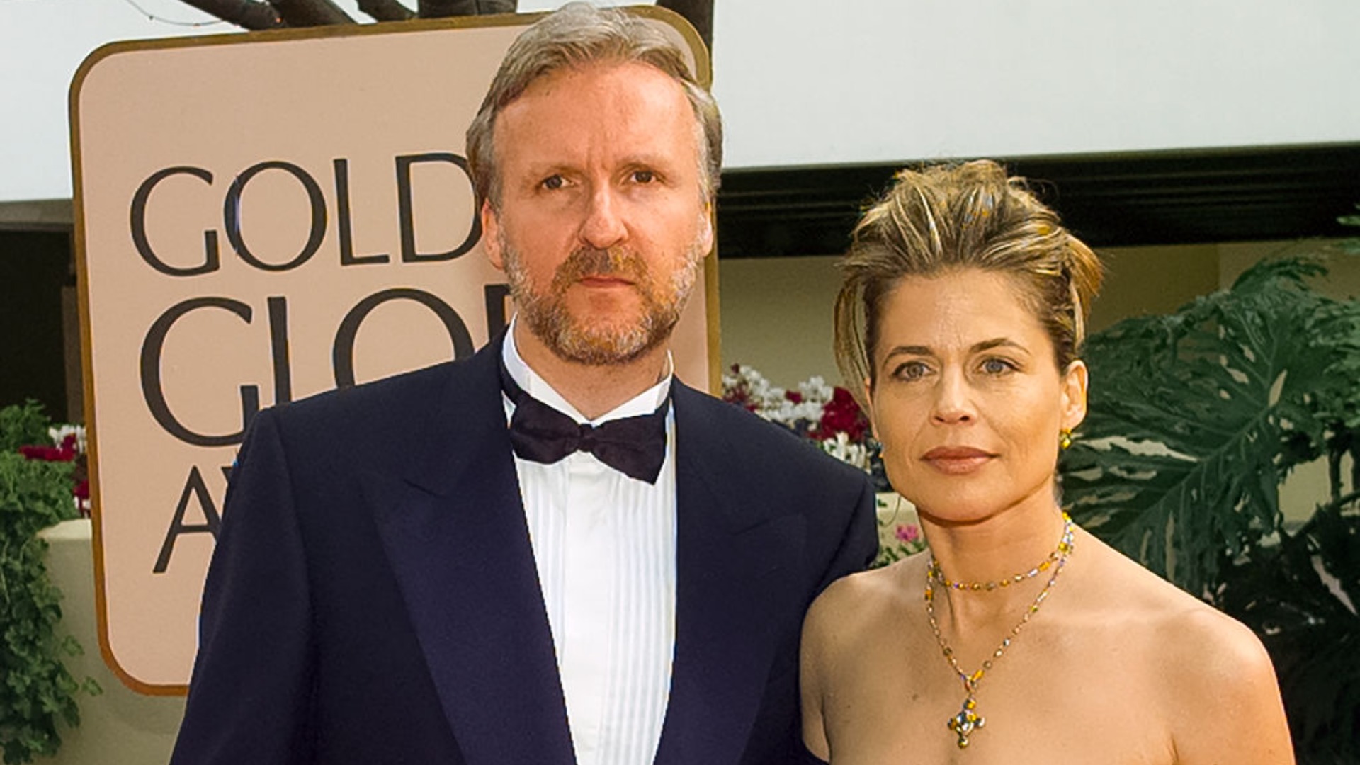James Cameron and Linda Hamilton arrive at the 55th Annual Golden Globes Awards Show, January 18, 1998