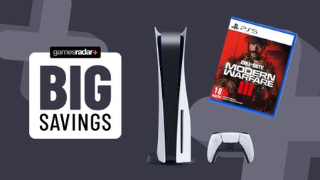 PS5 and Call of Duty Modern Warfare 3 bundle on a grey background