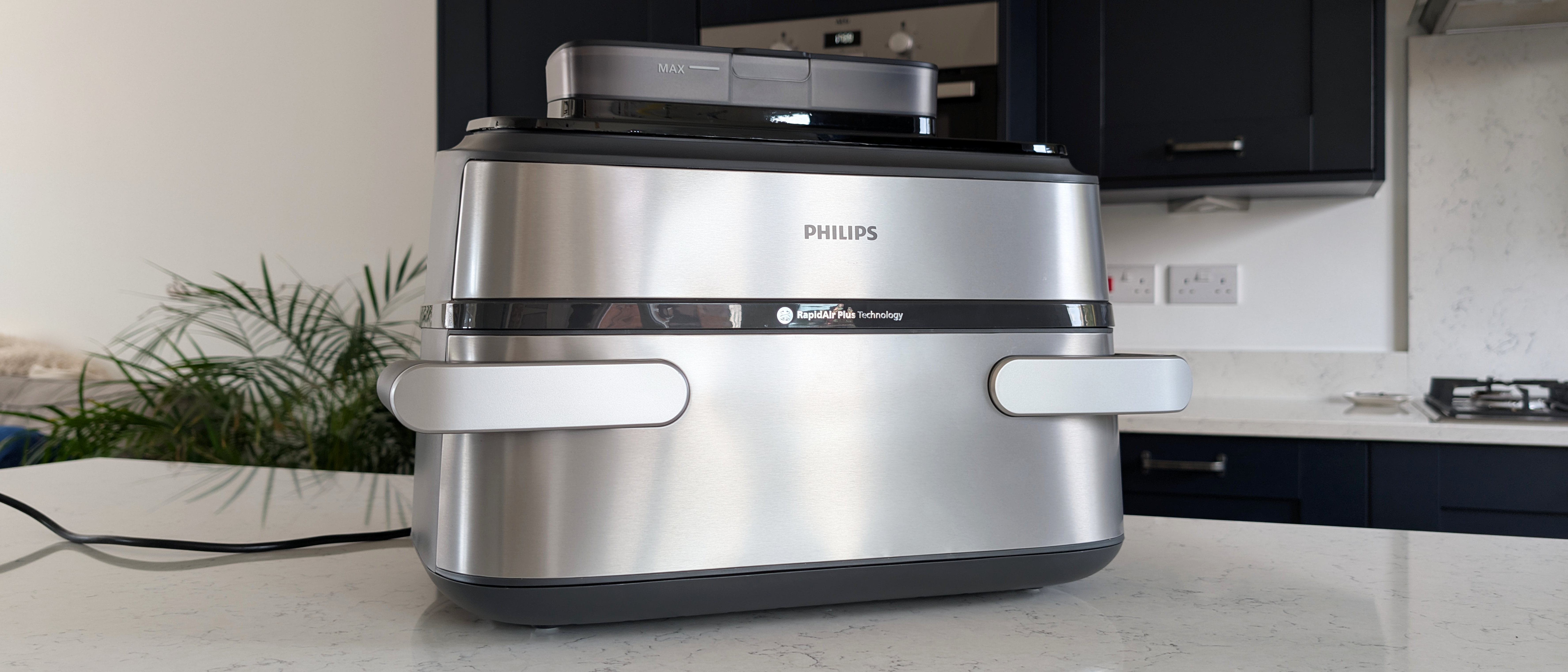 Philips 5000 Series Megabasket with Steam Air Fryer on kitchen counter