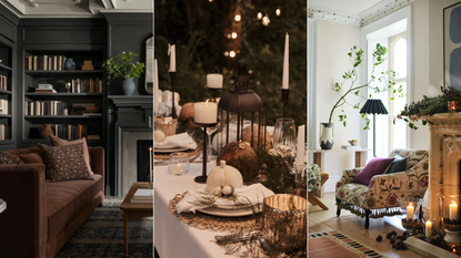 Three cozy rooms decorated for Thanksgiving