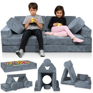 Lunix Lx15 14pcs Modular Kids Play Couch, Child Sectional Sofa, Fortplay Bedroom and Playroom Furniture for Toddlers, Convertible Foam and Floor Cushion for Boys and Girls, Gray