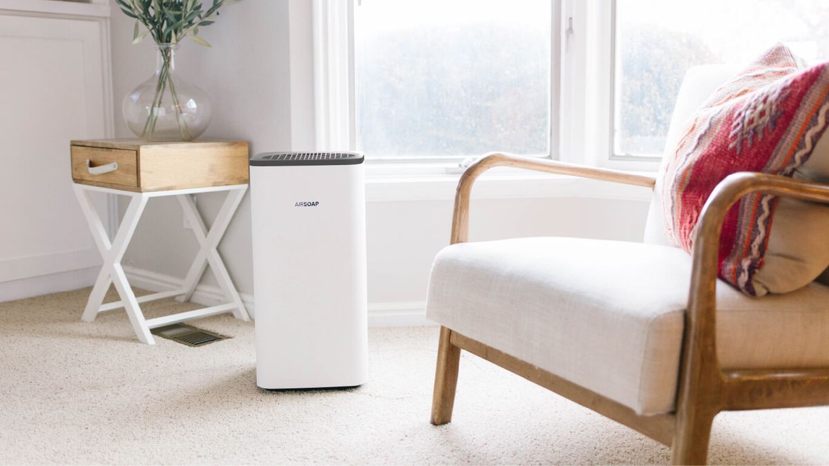 Phonesoap Airsoap Air Purifier in a living room setting