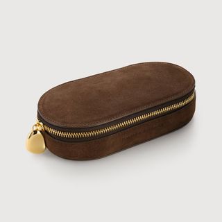 Leather Suede Oval Jewellery Box - Chocolate