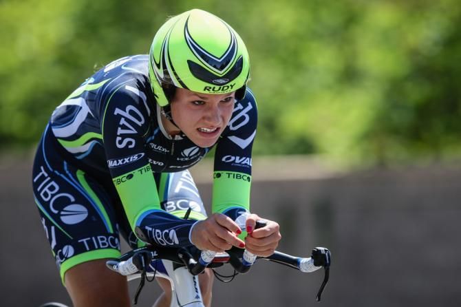 Jasmin Glaesser (TIBCO) grits her teeth during the TT