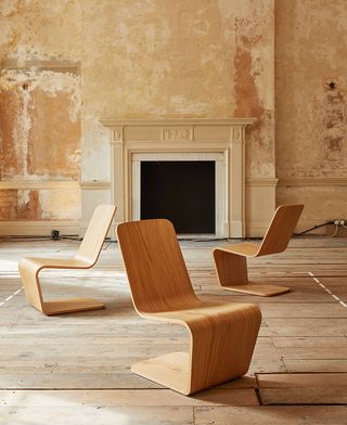 Cantilevered wooden chairs