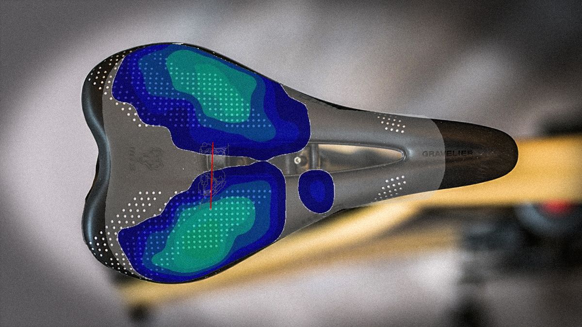 A view from above of a pressure-mapping graph overlaid on a saddle