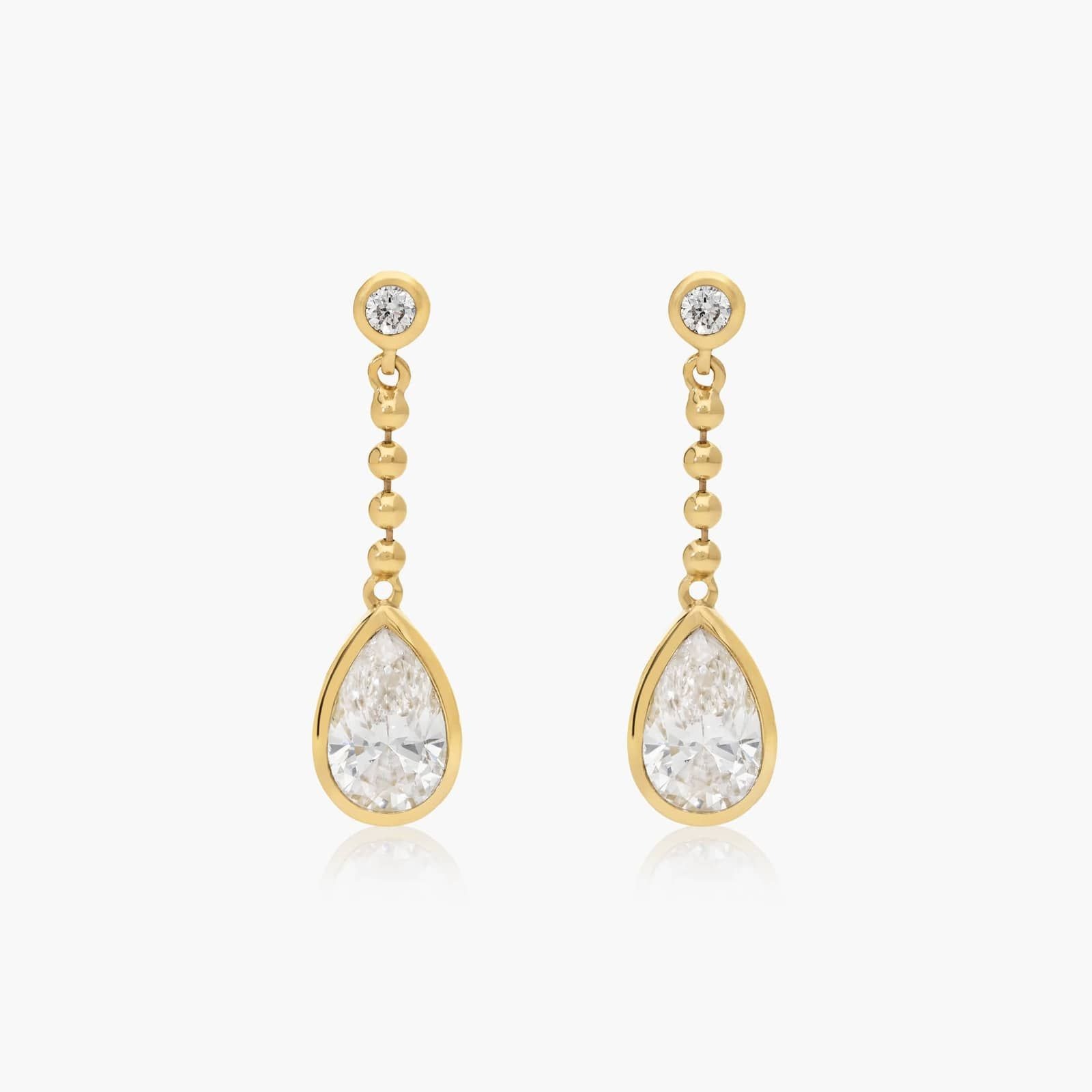 James Allen, Bezel Bead Chain Drop Earrings With 1 CTW Pear Shaped Lab-Grown Diamonds In 14K Yellow Gold