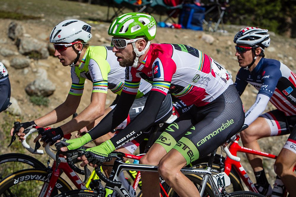 Ryder Hesjedal (Cannondale) rides next to race leader Bauke Mollema (Trek)