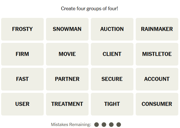 The New York Times Connections puzzle on January 14, 2026