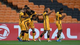 Bernard Parker of Kaizer Chiefs celebrates goal with teammates during the 2021 CAF Champions League match between Kaizer Chiefs and Wydad Casablanca
