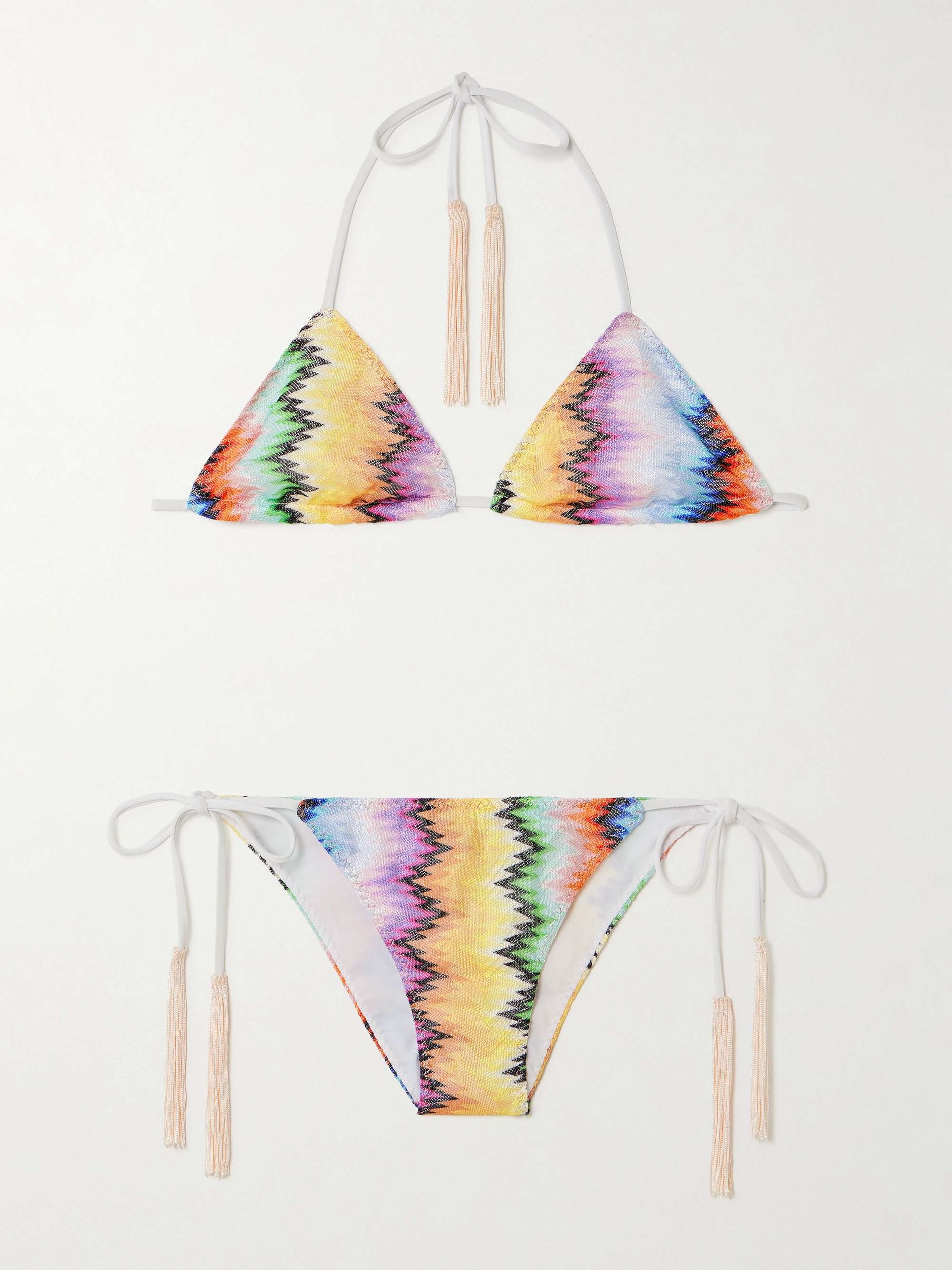 Mare Fringed Striped Crochet-Knit Triangle Bikini