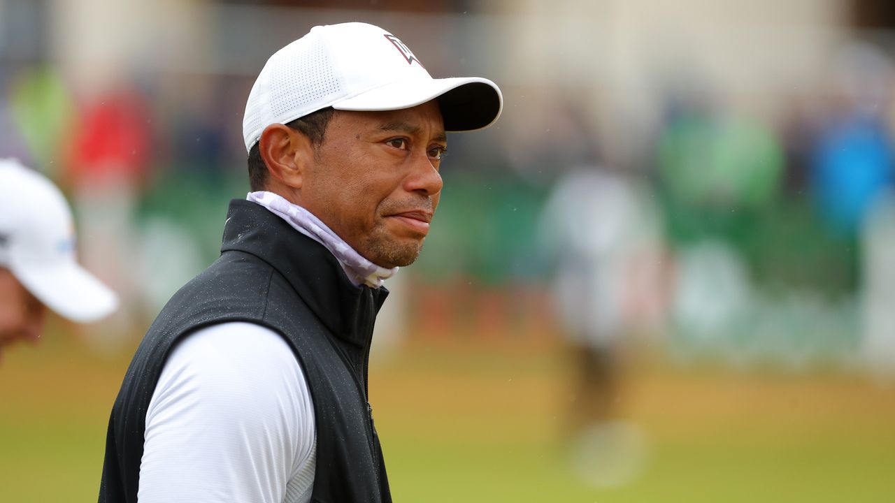 Tiger Woods looks on at St Andrews during the 2022 Open Championship