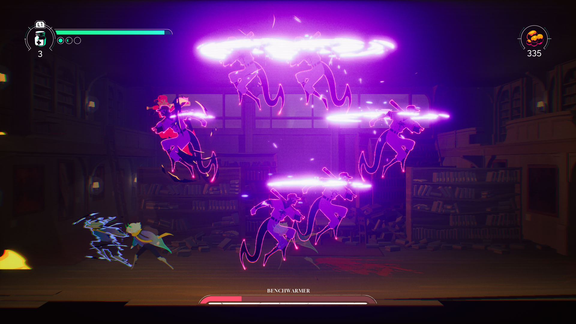 Benchwarmer demons jump through purple portals in Possessor(s)