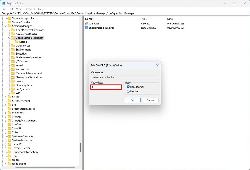 Enable periodic registry backup