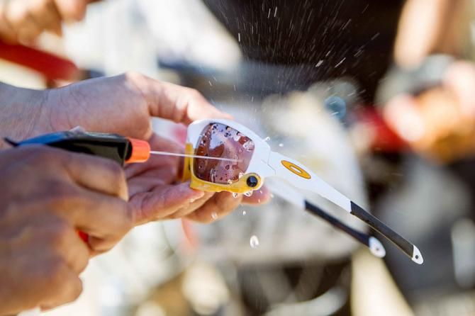 Oakley delivers a special eyewear cleaning station for riders