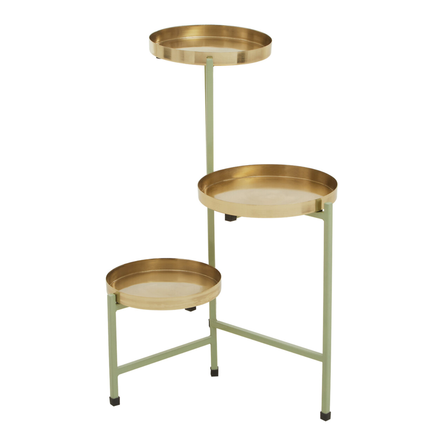 A gold and pastel three-tier plant stand