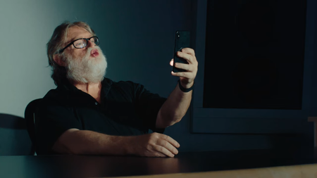 Gabe Newell in a Valve promotional video, on a yacht.