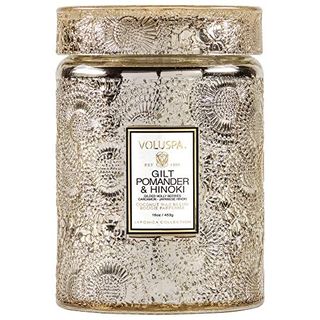 Voluspa Gilt Pomander Hinoki, Large Candle Jar, 18 Oz, 100 Hour Burn Time, All Natural Wicks and Coconut Wax for Clean Burning, Vegan, Poured in the Usa