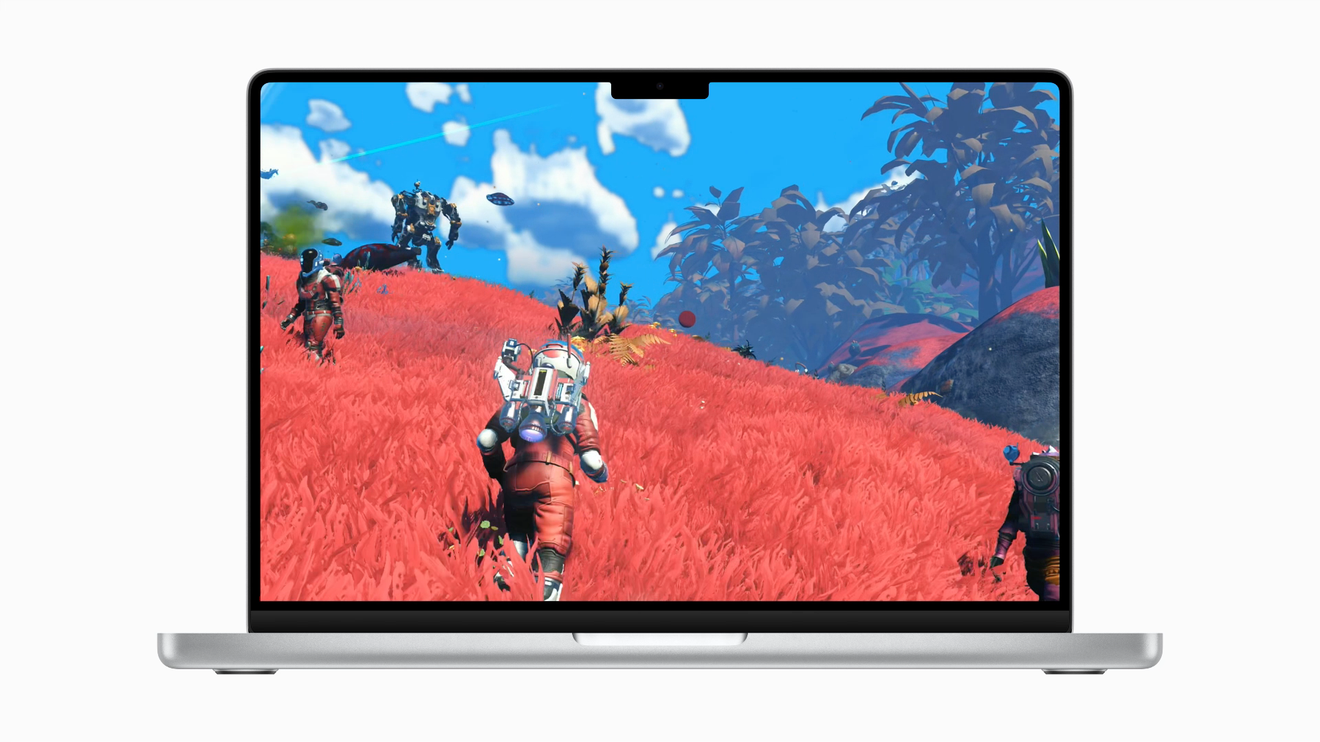 Apple MacBook with No Man's Sky on the screen
