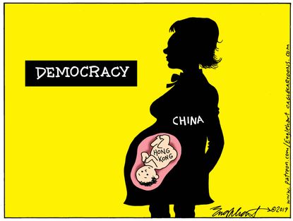 Political Cartoon U.S. China Gestates Hong Kong Democracy Protests