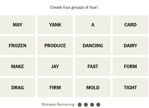 The New York Times Connections puzzle on February 12, 2026