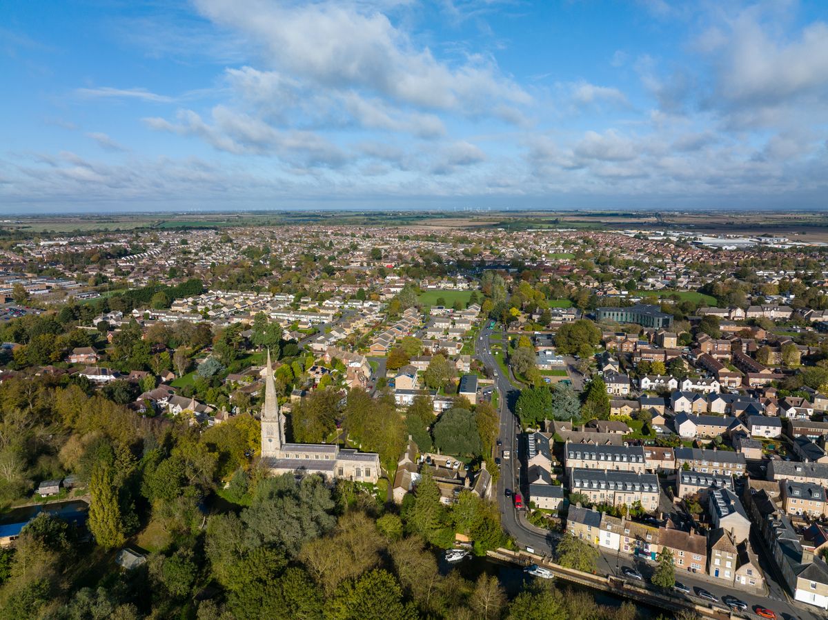 An aerial photo of a town taken on the DJI Mavic 3 drone