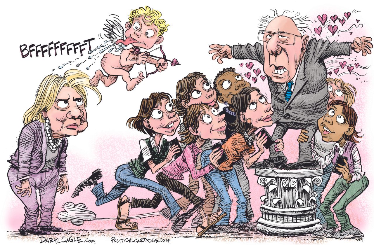 Political Cartoon U.S. Bernie Hillary Valentine