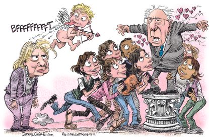 Political Cartoon U.S. Bernie Hillary Valentine