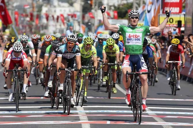 Andre Greipel (Lotto Belisol) wins stage five at the Tour of Turkey