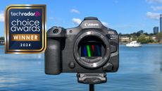 Canon EOS R5 Mk II with a logo saying TechRadar Choice Awards Winner 2024