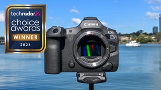 Canon EOS R5 Mk II with a logo saying TechRadar Choice Awards Winner 2024