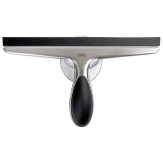 A stainless steel and black rubber squeegee