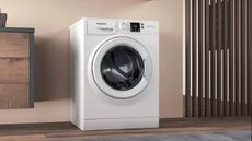 A modern space with a Hotpoint washing machine from Currys.