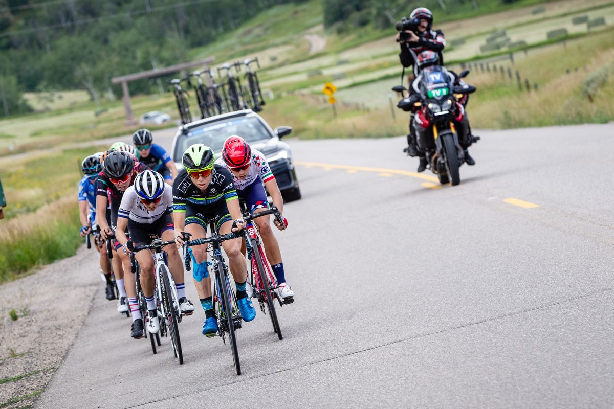 The chase group tries to bring back the leader on stage 1 of the Colorado Classic on August 22, 2019 in Steamboat Springs, Colorado.