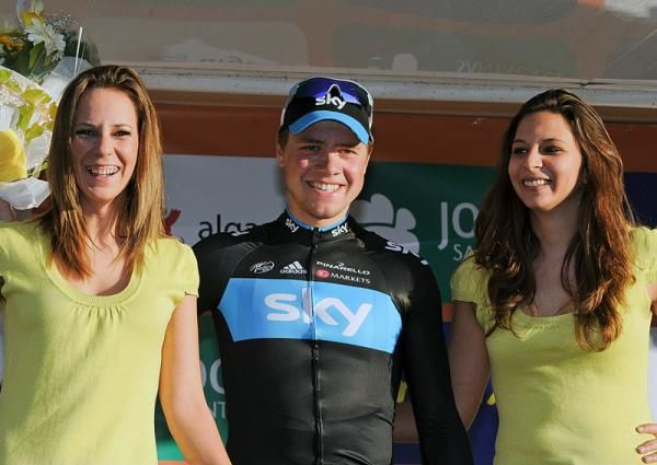 Stage 2 winner Edvald Boasson Hagen (Sky) is all smiles on the podium.