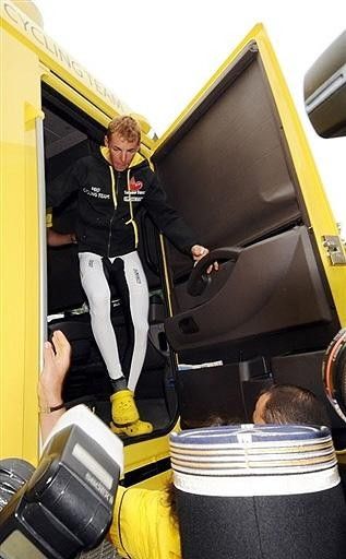 The Italian emerged from his team bus