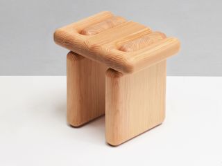 wooden stool by Snickeriet, designed to look like an exaggerated oversized joint