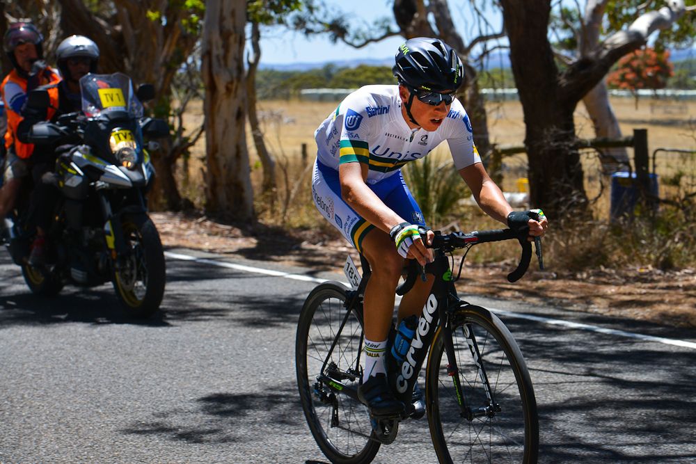 UniSA Australia rider Scott Bowden breaks away from the peloton on the third day of the Tour Down Under