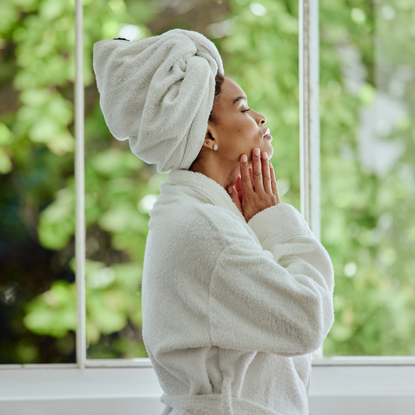 Lymphatic drainage massage Woman, ready or start day with self love, beauty and fresh in hotel, apartment or spa